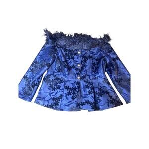 EY Boutique- Flocked & Fabulous Brocade Jacket Navy Black size 14
